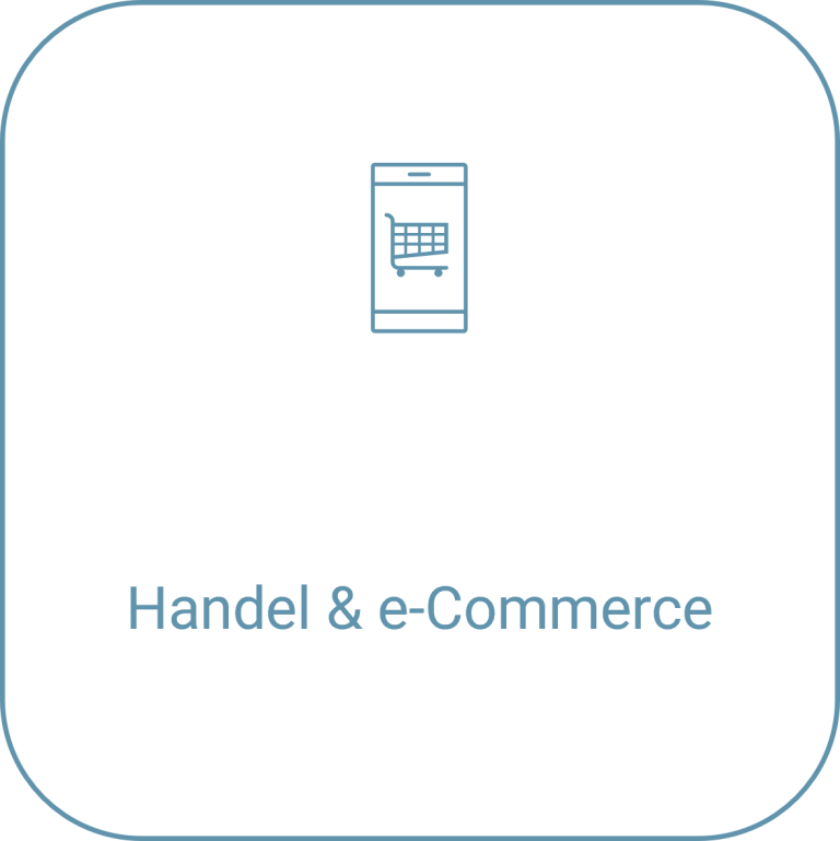 Symbol eines Mobilgeräts mit Einkaufswagen, steht für Handel und E-Commerce.