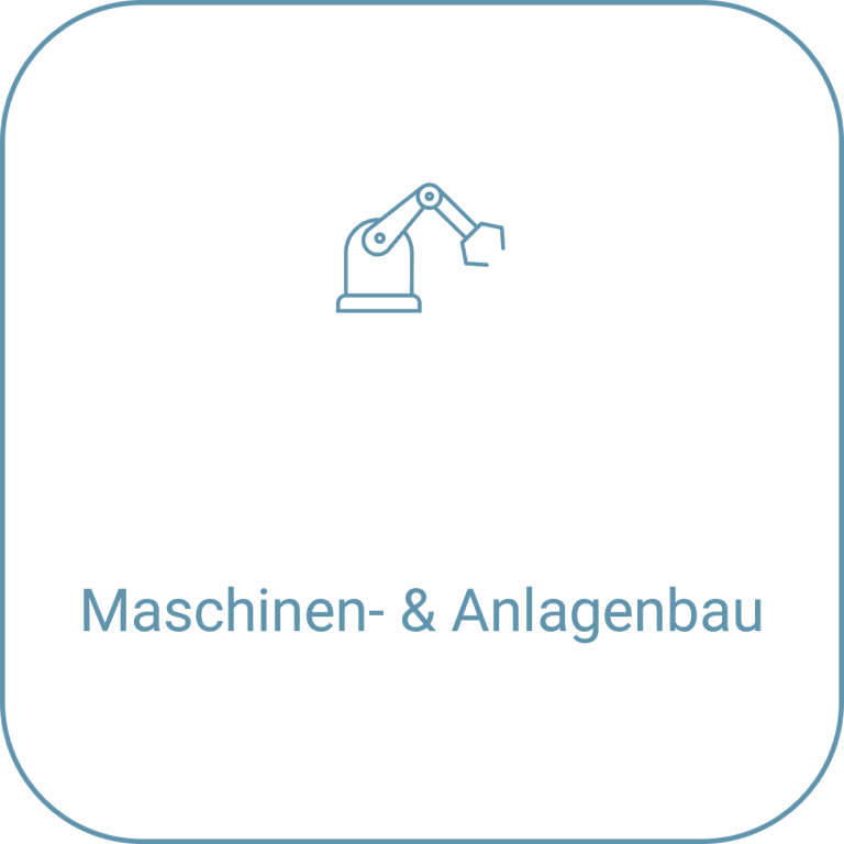 Roboterarm-Symbol mit der Beschriftung "Maschinen- & Anlagenbau".