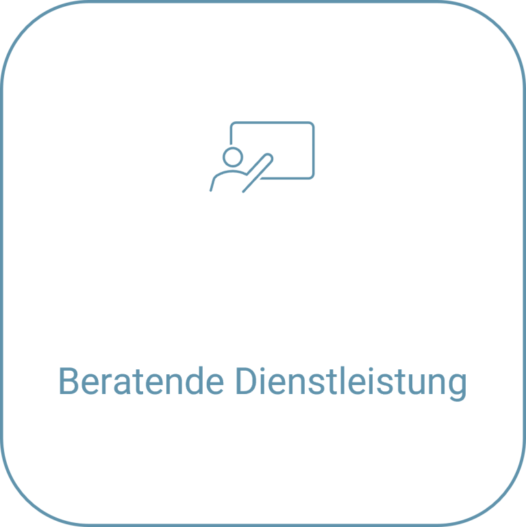 Symbol einer Person, die eine Beratung oder Präsentation hält, mit dem Text "Beratende Dienstleistung".