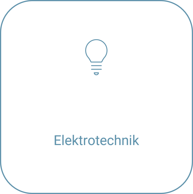 Glühbirne-Symbol mit dem Text „Elektrotechnik“ darunter.